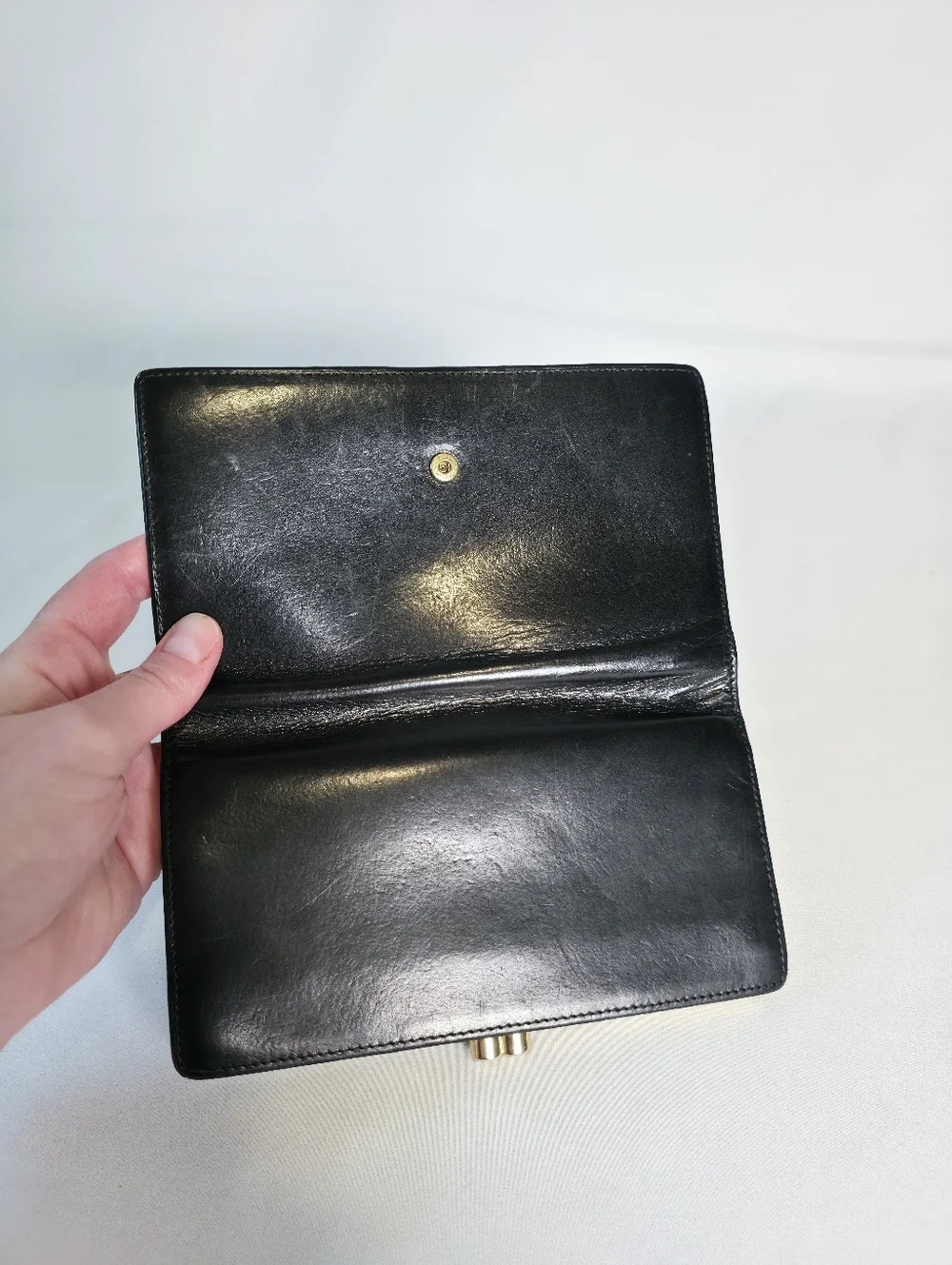 Vintage Coach Lexington Long Wallet Black Water Buffalo Leather Brass Kisslock - Picture 3 of 6